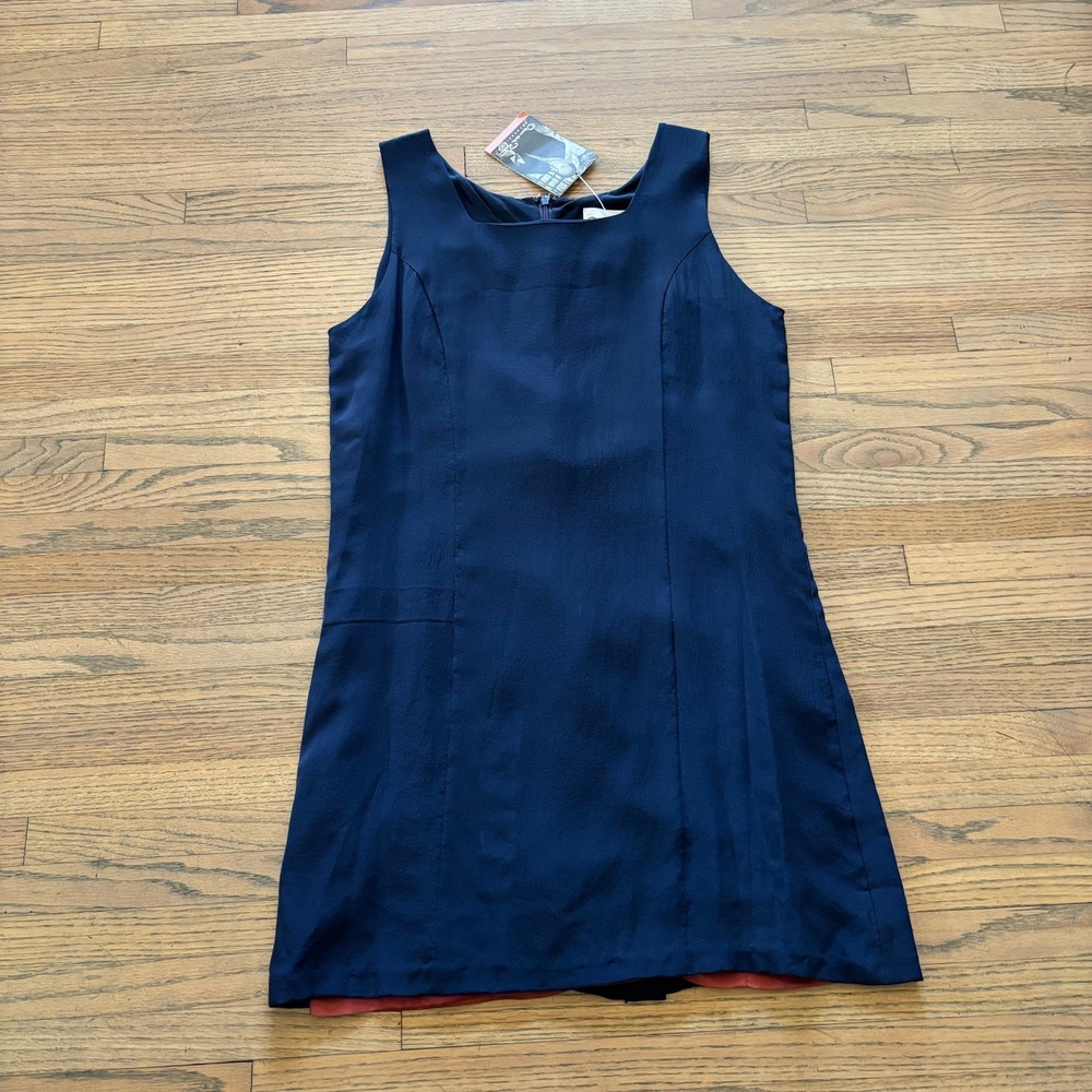 Oscar de la Renta Expressions Navy Blue 100% Silk Shift Dress NWT Size M